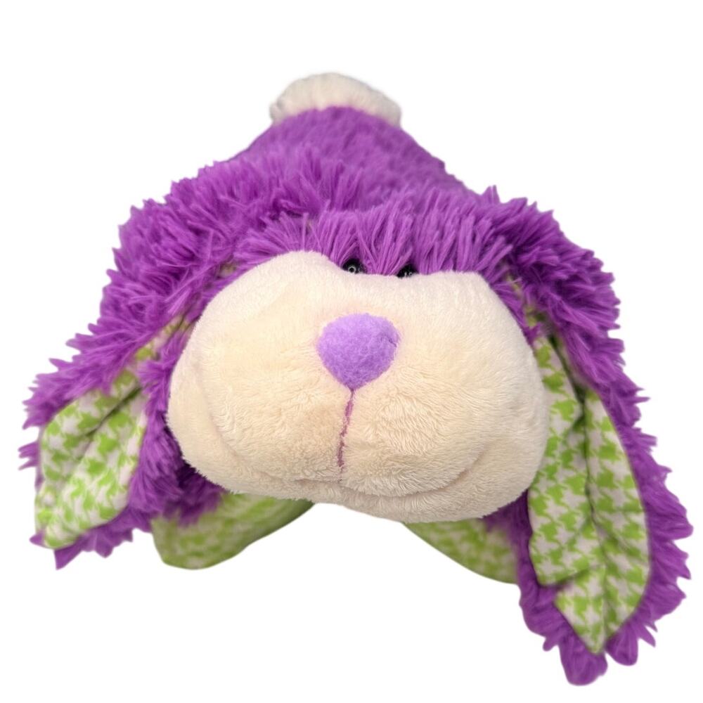 RARE Y2K Pillow Pets Bunny Rabbit Purple Green Plush Long Ears 12" Houndstooth